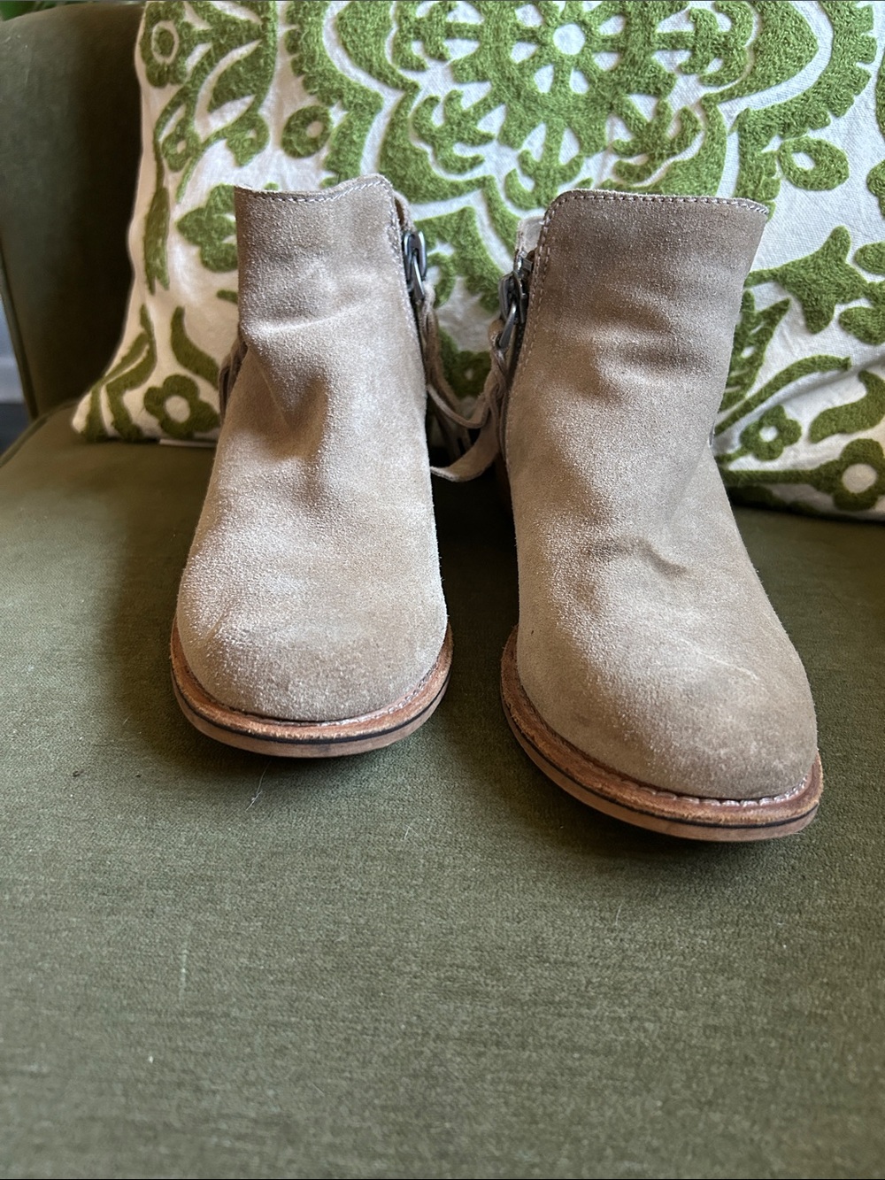 Dolce Vita Taupe Suede Ankle Booties with Side Zip